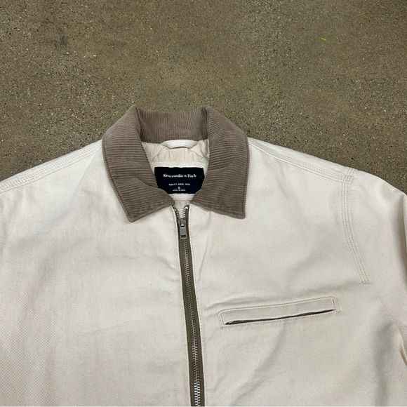 Abercrombie & Fitch Detroit Jacket Mens Small Beige Canvas Corduroy Collar Work - Picture 2 of 8